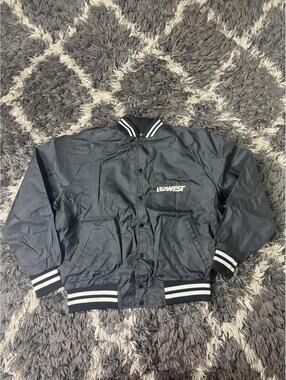 Vintage 90s US West Bomber Jacket Men’s XL Black Button Up Varsity Sportsmaster